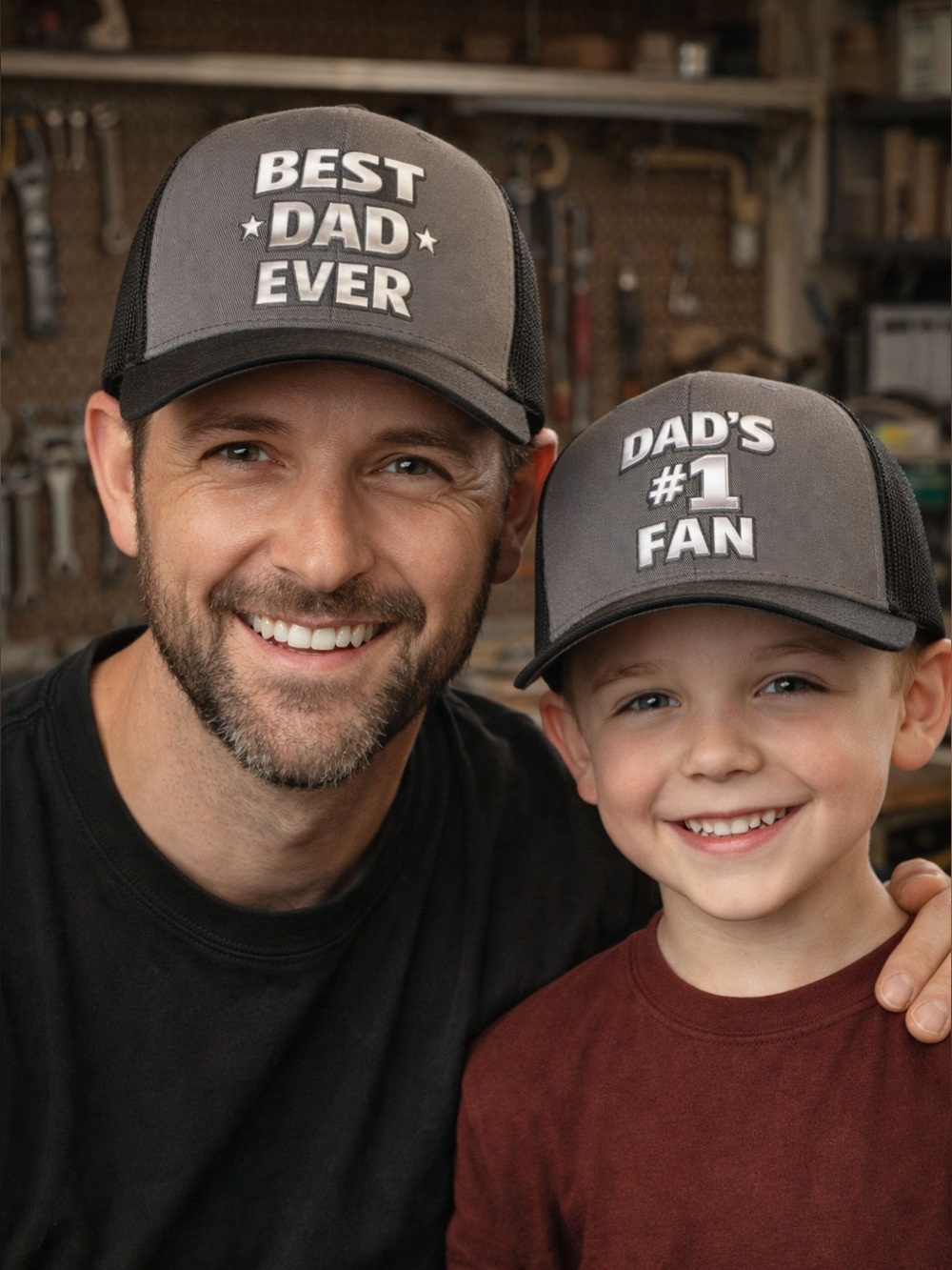 Father Son Matching Hats – Best Dad Ever + Dad’s #1 Fan – Father’s Day Gift